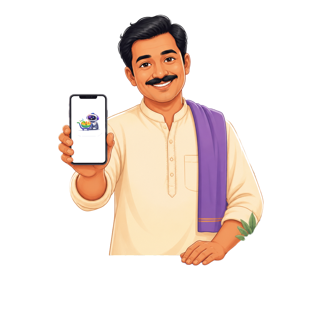 Indian shop owner using Digi Vyapaar on mobile